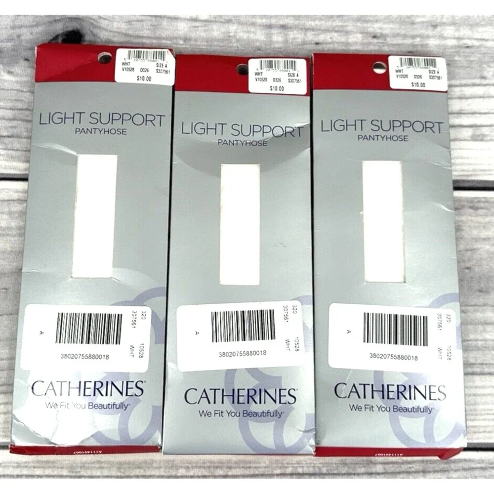 LOT OF 3‎ CATHERINES LIGHT SUPPORT PANTYHOSE Size A (180 - 230 Pounds) WHITE